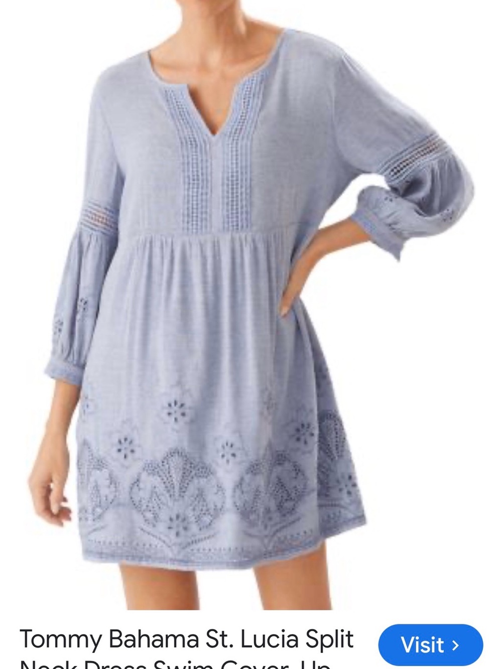 Tommy Bahama Light Blue Long Sleeve Split Neck Dress